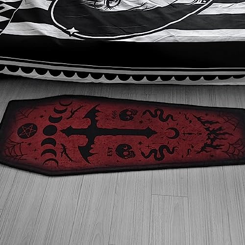 Halloween Carpet Dark Gothic Carpet for Living Room Decoration Coffin Shaped Rug Soft Non Slip Bedroom Home Party Supplies 51x19 Inch (Red)