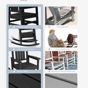 KINGYES Outdoor Rocking Chair Set of 2, High Density Polyethylene Patio Rocking Chairs with 330lbs Support for Adults, Black