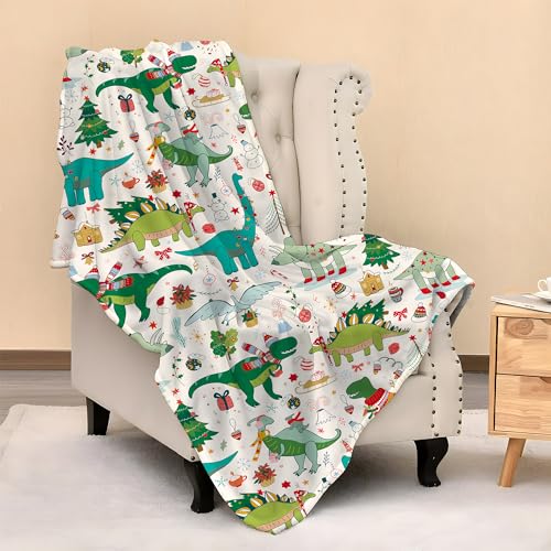 Eitqtbea Cute Christmas Dinosaur Blanket Kids Blanket Flannel Lightweight Throw Blankets Gifts for Boys Girls Adults 50"x40"