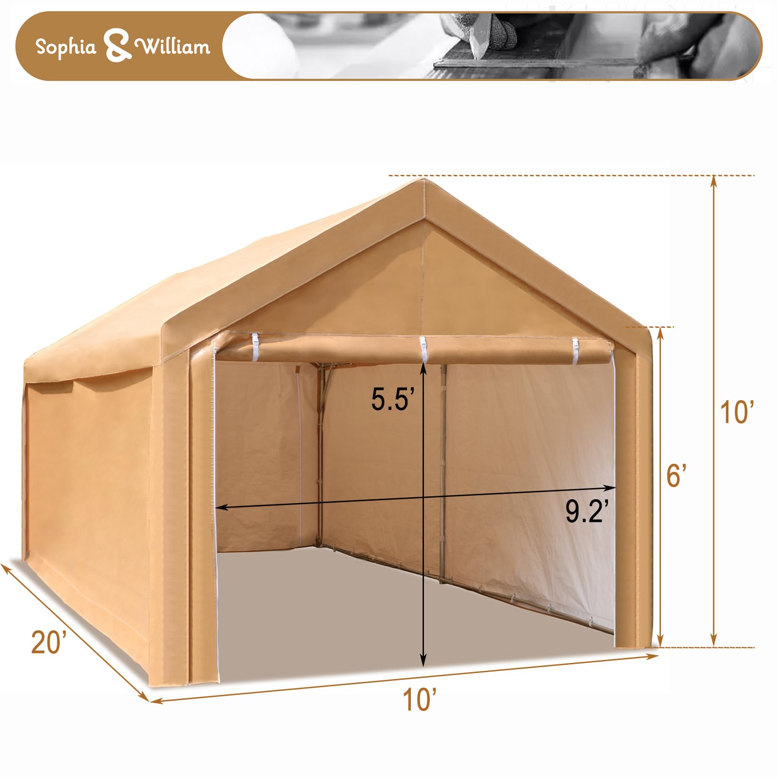 Carport Car Port Canopy 10x20 ft Heavy Duty, Portable Garage Shelter Car Tents Carpas para Carros All Weather for Automobiles Truck Boat, Carports with Removable Sidewalls and Metal Frame