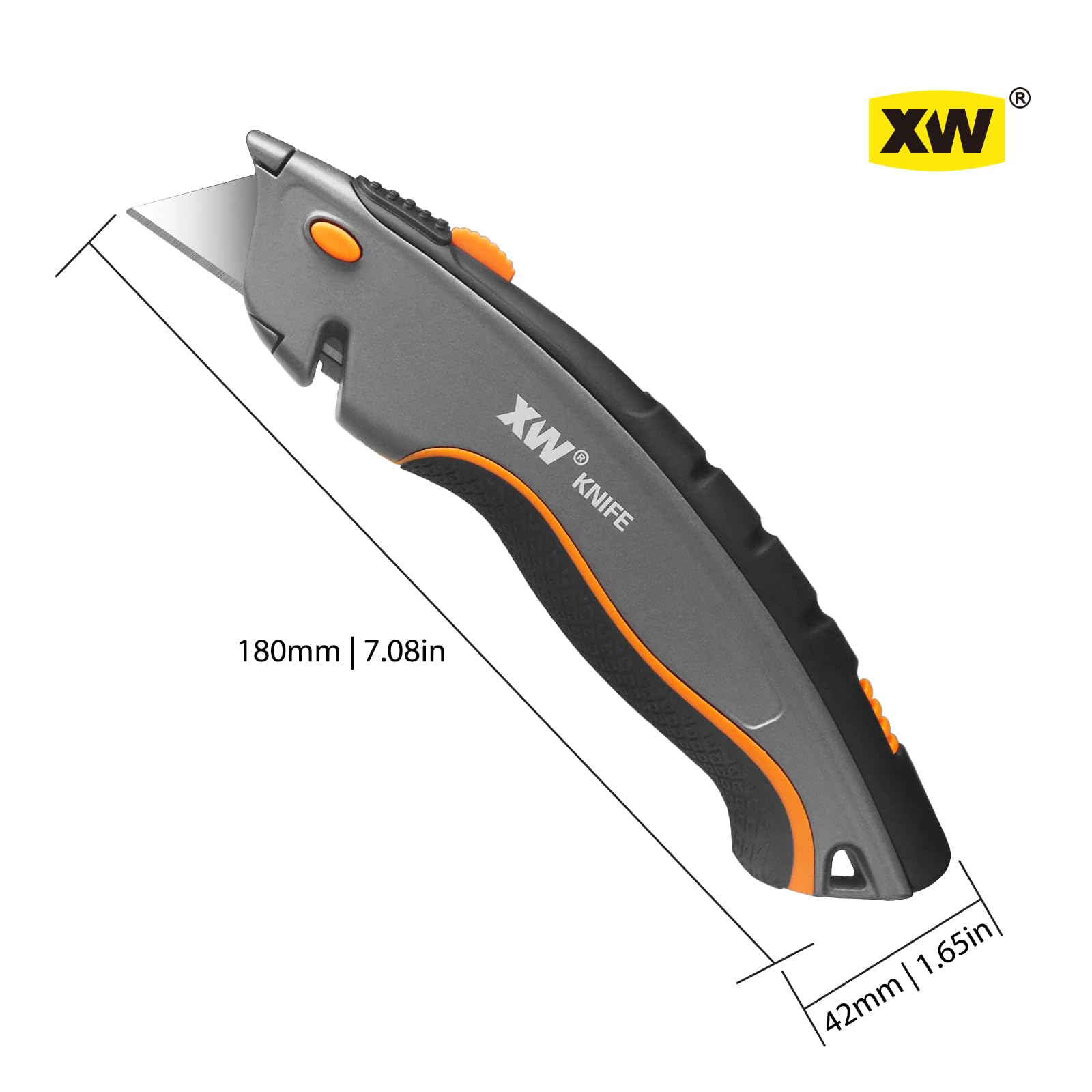 XW Dual-system Safety Utility Knife with Auto-retractable & 3-position Retractable, 2-in-1 Heavy Duty Box Cutter with Total 5 Blades