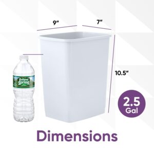 Superio Small 2.5 Gallon Plastic Trash Can, Waste Bin for Under Desk, Office, Bedroom, Bathroom- 10 Qt (2, White)