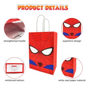 Joyday 24 PCS Superhero Party Favor Bags, Gift Bags with Handles, White Card Paper Comic Paper Bags for Kids Birthday Party Supplies Decorations Storage