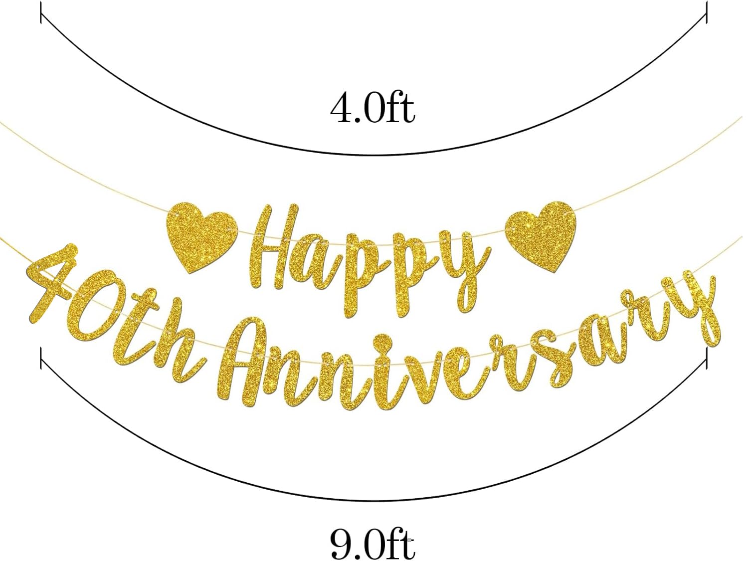 Talorine Happy 40th Anniversary Banner, 40th Wedding Anniversary, 40th Birthday, 40 Years Loved Party Decorations (Gold Glitter)