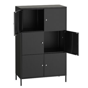 hand in hand buffet sideboard cabine, 3-tier multipurpose storage cabinet, metal cabinet with 6 doors, 14.2 x 27.6 x 44.2 inches, suit for kitchen, livingroom, bedroom, salon, black