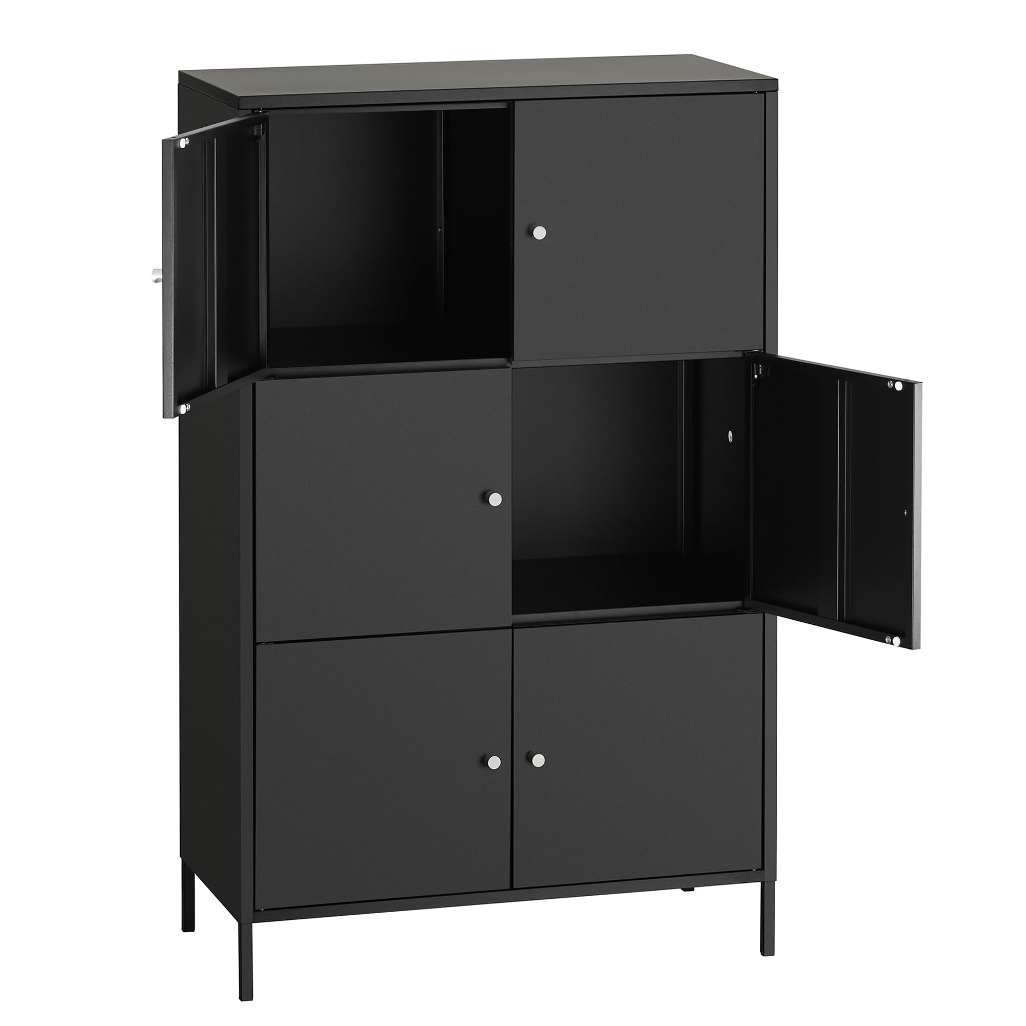 HAND IN HAND Buffet Sideboard Cabine, 3-Tier Multipurpose Storage Cabinet, Metal Cabinet with 6 Doors, 14.2 x 27.6 x 44.2 Inches, Suit for Kitchen, Livingroom, Bedroom, Salon, Black