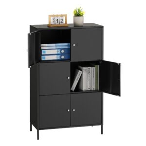 HAND IN HAND Buffet Sideboard Cabine, 3-Tier Multipurpose Storage Cabinet, Metal Cabinet with 6 Doors, 14.2 x 27.6 x 44.2 Inches, Suit for Kitchen, Livingroom, Bedroom, Salon, Black