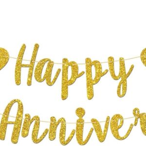 Talorine Happy 40th Anniversary Banner, 40th Wedding Anniversary, 40th Birthday, 40 Years Loved Party Decorations (Gold Glitter)