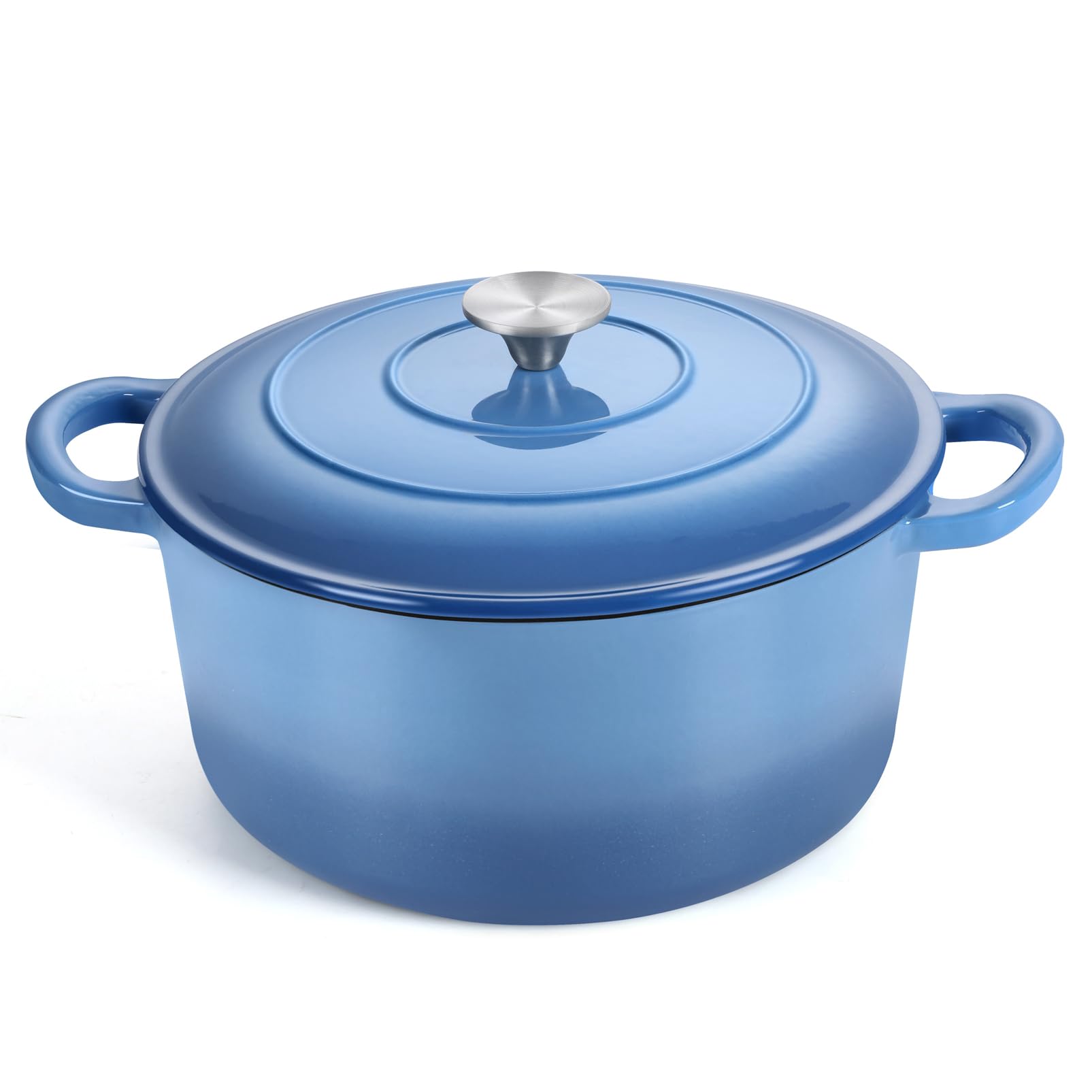 TeamFar 6QT Dutch Oven with Lid, Enameled Nonstick Cast Iron Dutch Oven Cooking Pot for Stewing Baking Braising, Various Stoves & Oven Safe, Toxic Free & Solid, Dual Handles & Easy Cleanup - Blue