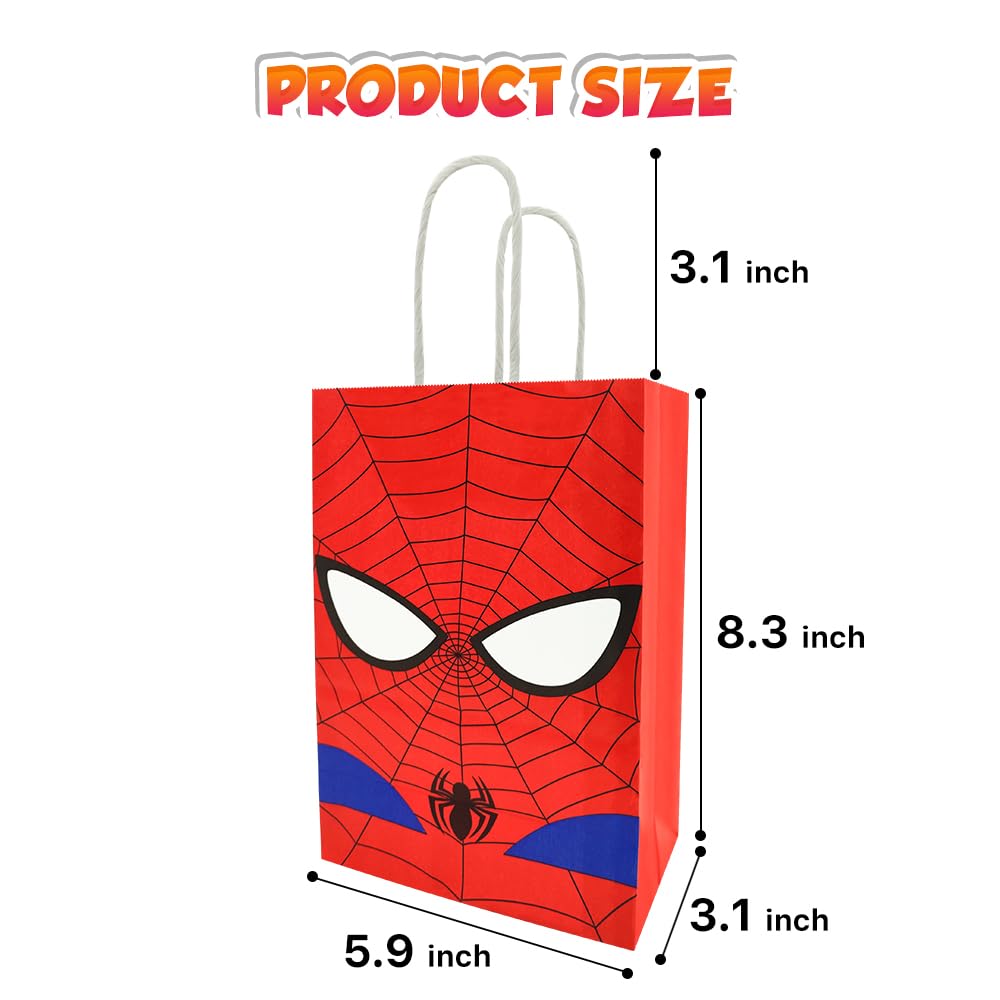 Joyday 24 PCS Superhero Party Favor Bags, Gift Bags with Handles, White Card Paper Comic Paper Bags for Kids Birthday Party Supplies Decorations Storage