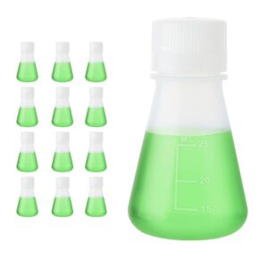 utile plastic erlenmeyer flask set with screw caps, 12pcs of vol.25ml scientific conical flask laboratory flask, with molded graduations, 4023.0630.12