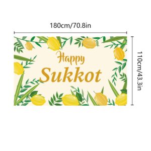 LOONELO Happy Sukkot Backdrop Banner with 70.8"X43.3", Happy Sukkah Backdrop Banner, Etrog Lulav Jewish Holiday Photography Background for Photo Booth Wedding Birthday Sukkot Party Decorations