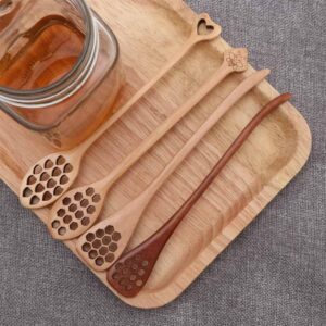 Honey Dipper 4Pcs Honeycomb Heart Pattern Honey Dippers Wooden Long Handle Honey Dipper Stirrer Server Mixing Stick Spoon Home Kitchen Supplies