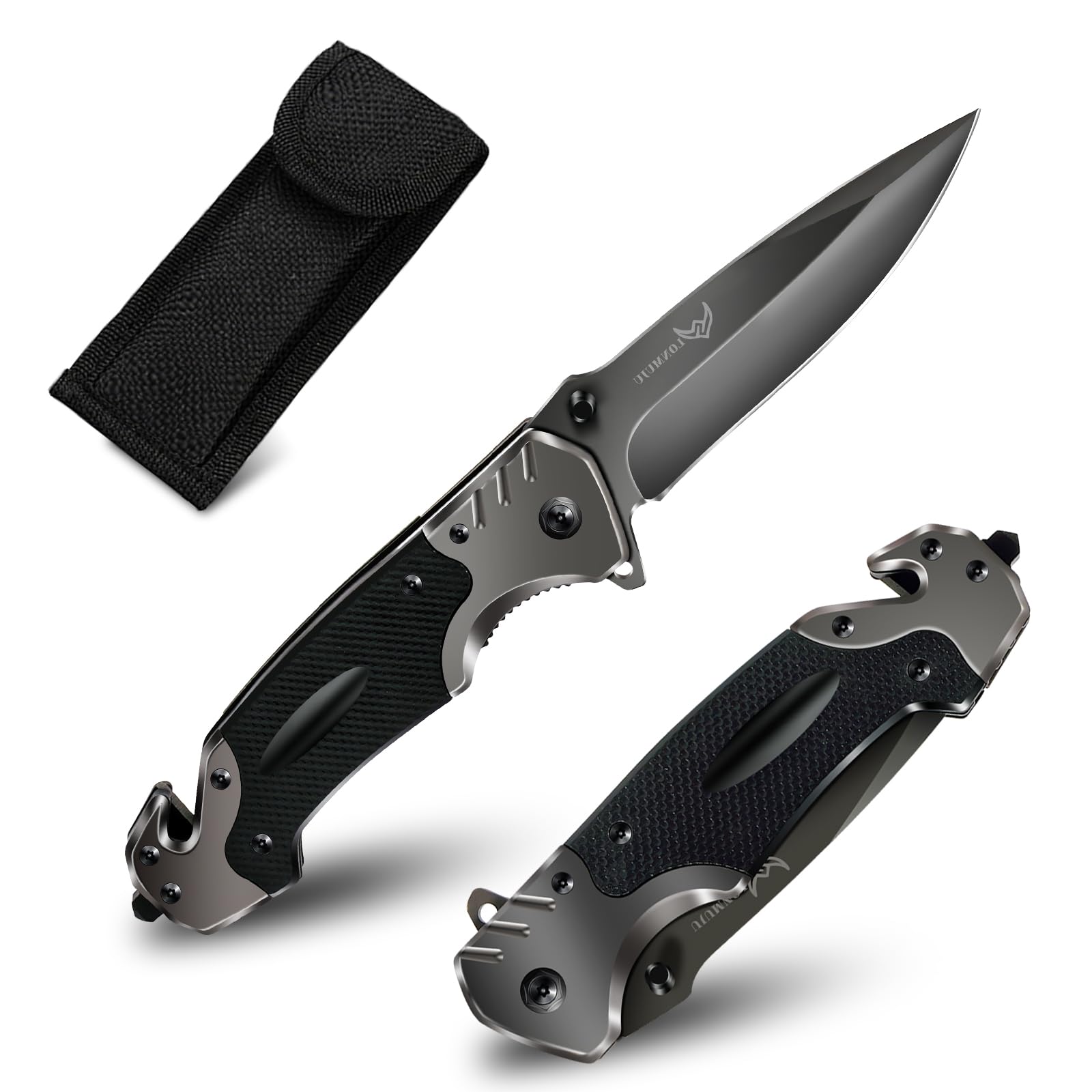 Lonmuju Pocket Knives for Men,Camping Knife with Glass Breaker & Seatbelt Cutter - G10 Handle,Ideal for Camping,BBQ,and Tactical Use