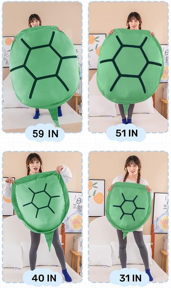 SEAHOME Wearable Turtle Shell Pillows，Turtle Plush Pillow Stuffed Animal Costume for Kids Adults ， Plush Toy Funny Dress Up Creative Gifts (Green, 51 inch)