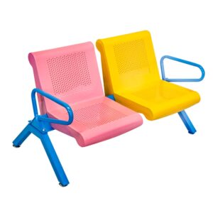 walmokid children kids chairs 2 seat & 3 colors chairs with steel frame for toddlers kindergarten home indoor use（pink&yellow&blue）…