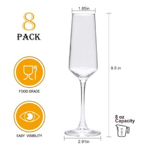 Ufrount Champagne Glasses Set of 8,Elegant 8oz Champagne Flutes,Clear Sparkling Champagne Flutes Glass Mimosa Glass for Prosecco,Restaurant,Wedding,Party,Anniversary