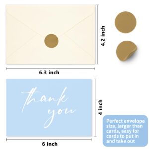 AZAZA Baby Shower Thank You Cards Boy Thank You Cards with Envelopes, 4x6 Baby Thank You Cards for Baby Gift Sets, 50 Blue Thank You Cards Wedding Bridal Shower Thank You Notes (Baby Blue)