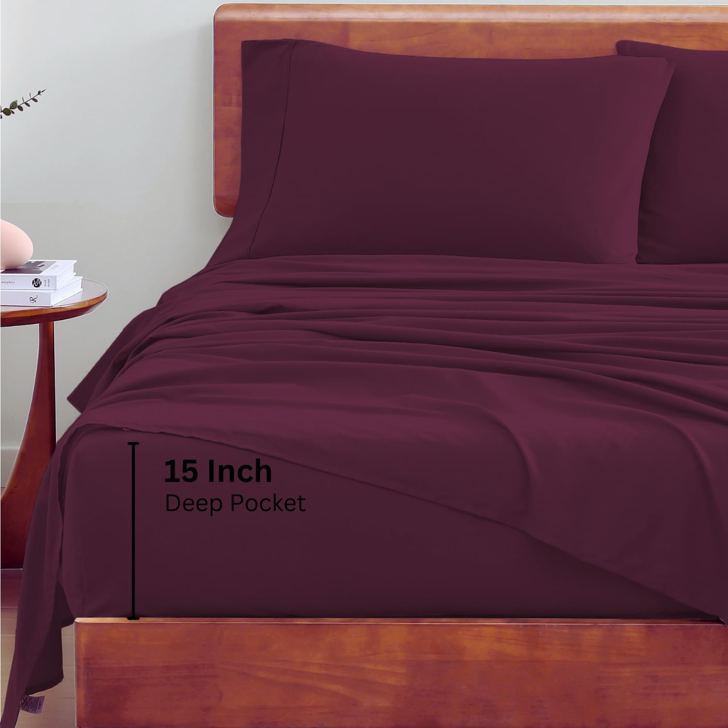 LANE LINEN 100% Organic Cotton Twin Bed Sheet Set, 3 Pc Twin Size Sheet Set, Soft & Breathable Twin Sheet Set Boys, Hotel Style Bedding Sheets & Pillowcases, 15" Deep Twin Fitted Sheet - Windsor Wine