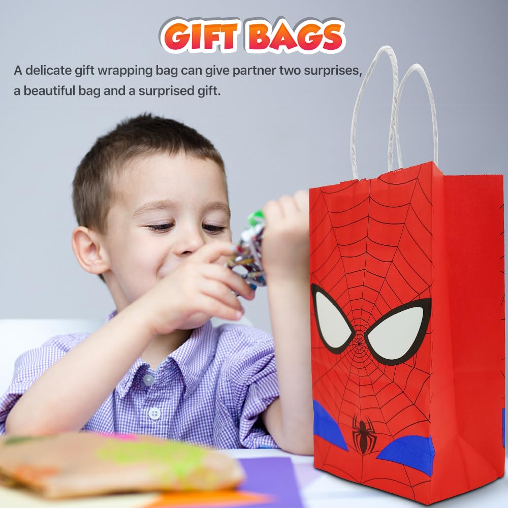 Joyday 24 PCS Superhero Party Favor Bags, Gift Bags with Handles, White Card Paper Comic Paper Bags for Kids Birthday Party Supplies Decorations Storage