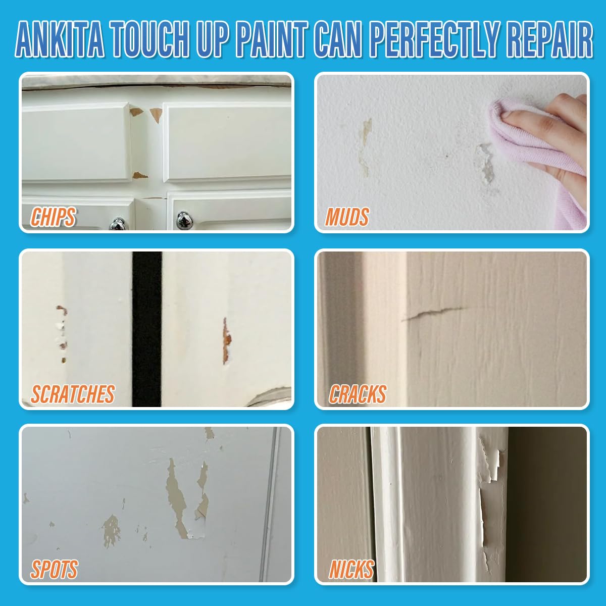 Ankita White Touch Up Paint for Walls, Wood, Interior and Exterior Satin Enamel Paint, Quickly Repairs House Minor Chips, Cracks, Scratches and Spots, For Walls, Wood, Cabinet, Baseboard, Doors, Trim, Furniture, Corner, Egg Shell and Small Can.(Perfect Wh