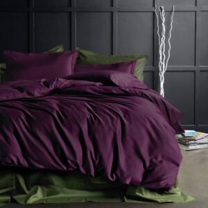 Eikei Solid Color Duvet Cover Luxury Bedding Set 400 Thread Count Egyptian Cotton Long Staple Sateen Weave Breathable Silky Soft Pima Premium Quality Bed Linen (Deep Plum, Queen)