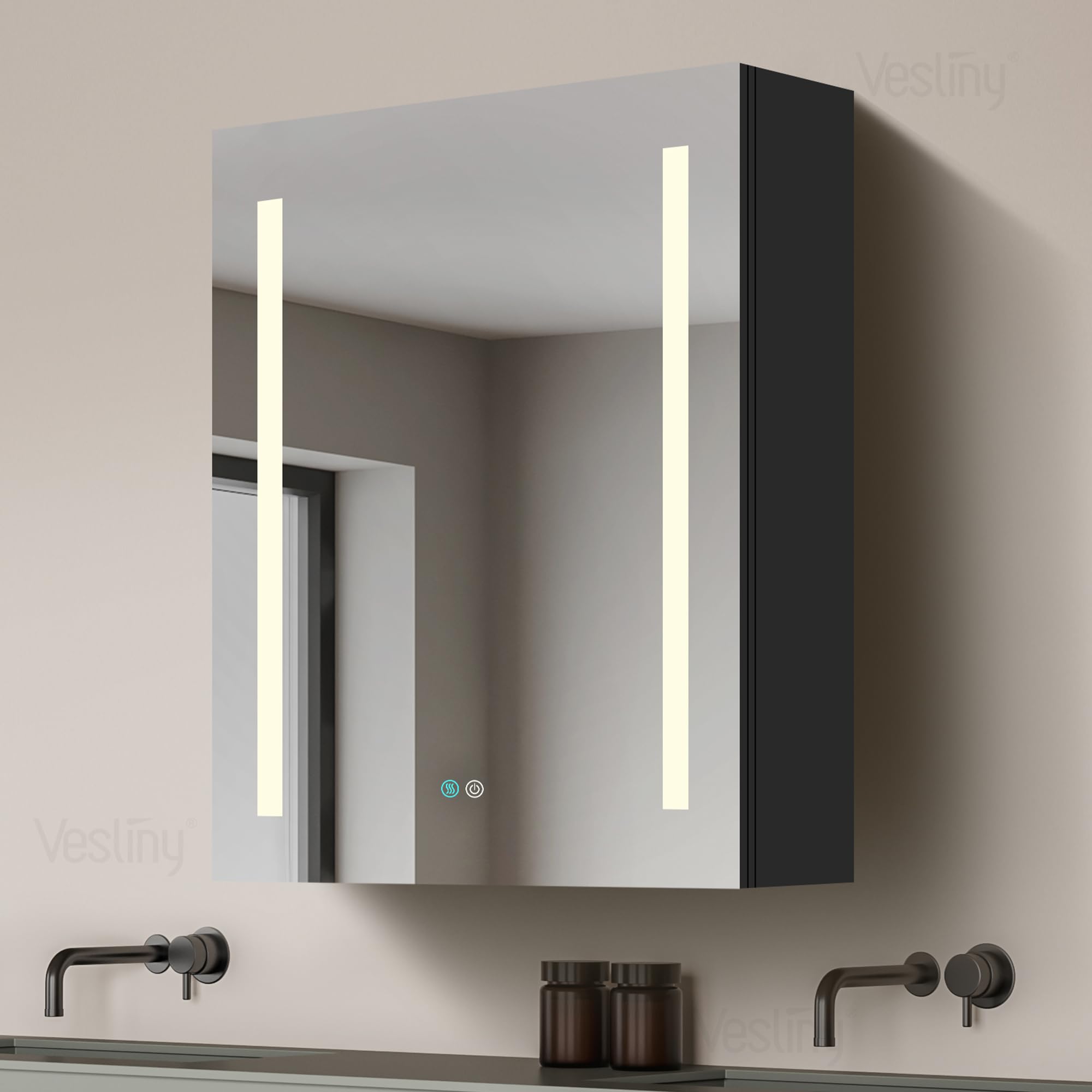 VESLINY Lighted Medicine Cabinet 20" X30"Anti-Fog 3 Color Lights Black LED Medicine Cabinet Mirror for Bathroom Dimmable Brightness Waterproof Aluminum Surface Mounted Medicine Cabinet with Mirror