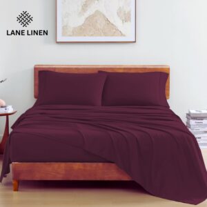 LANE LINEN 100% Organic Cotton Twin Bed Sheet Set, 3 Pc Twin Size Sheet Set, Soft & Breathable Twin Sheet Set Boys, Hotel Style Bedding Sheets & Pillowcases, 15" Deep Twin Fitted Sheet - Windsor Wine