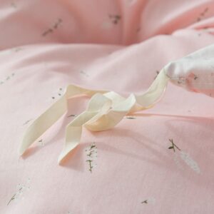 mixinni White Pink Floral Duvet Cover Queen Size Girls Garden Style 100% Cotton Leaves Pink Flower Bedding Duvet Cover Set with Zipper Ties for Teenage Girls-Queen Size