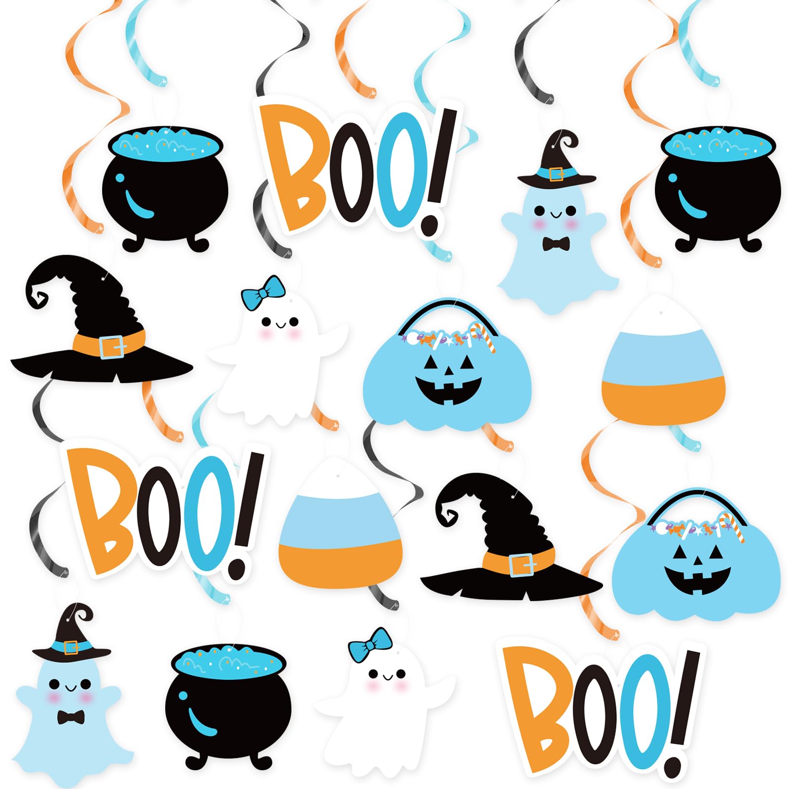 Blue Halloween Baby Shower Party Hanging Swirl Decor, Cute Ghost Cauldron Ceiling Hanging Streamer for Boy Halloween Theme Little Boo Happy Boo Day Spooky One A Little Boo is Almost Due Party Supplies