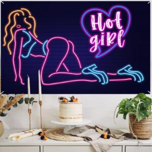 Neon Hot Sexy Girl Banner Pole Dancing Theme Pole Dance Backdrop Decor for Bachelorette Bridal Shower Birthday Party Decorations Chair Dancing Party P Valley Party Supplies Photo Booth Props Favors