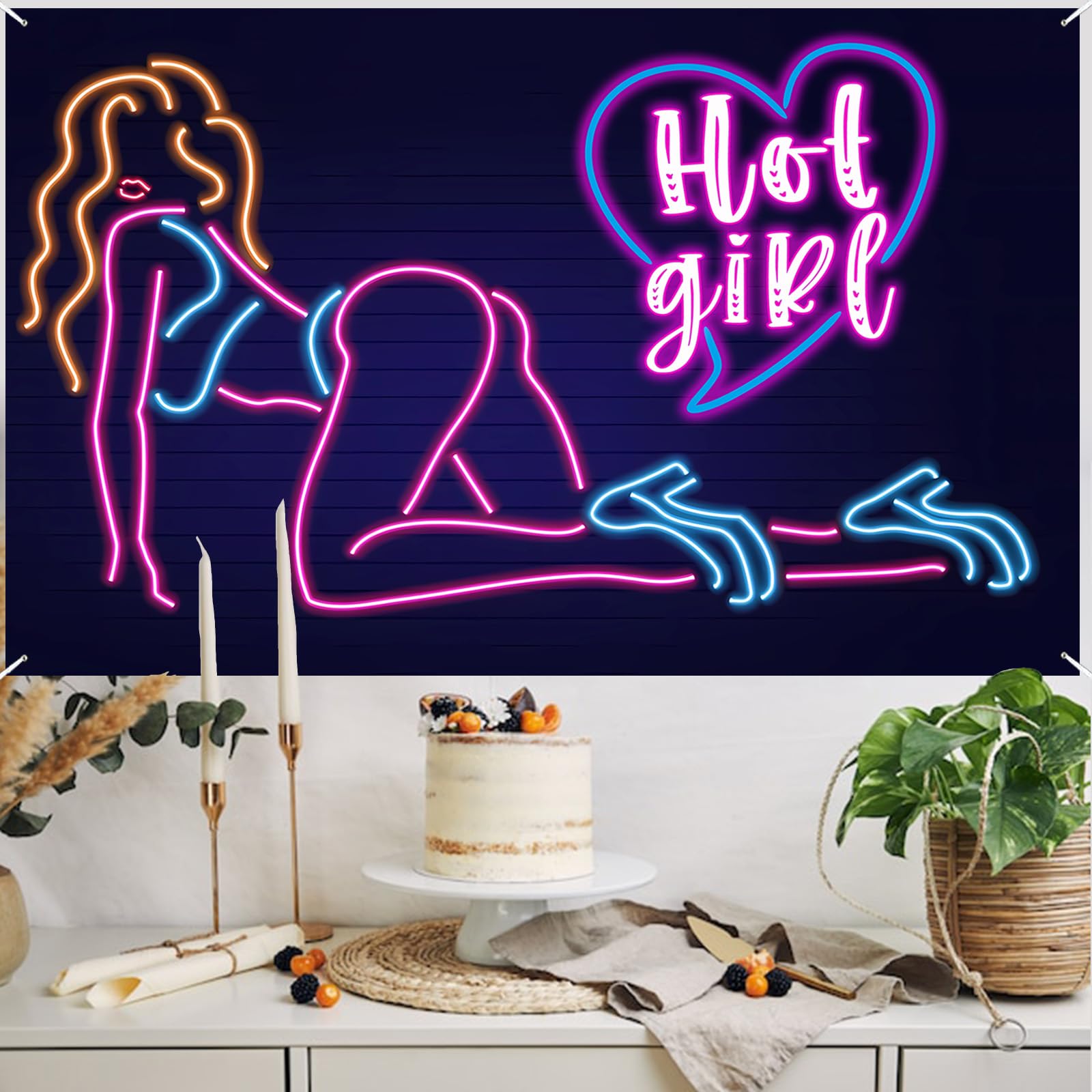 Neon Hot Sexy Girl Banner Pole Dancing Theme Pole Dance Backdrop Decor for Bachelorette Bridal Shower Birthday Party Decorations Chair Dancing Party P Valley Party Supplies Photo Booth Props Favors