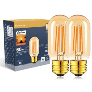 sphoon amber light bulb,dimmable tubular led bulb, t45 edison led bulbs, 60w equivalent, 6w 500lm, 2200k warm white, led filament bulbs with 80+ cri, pack of 2