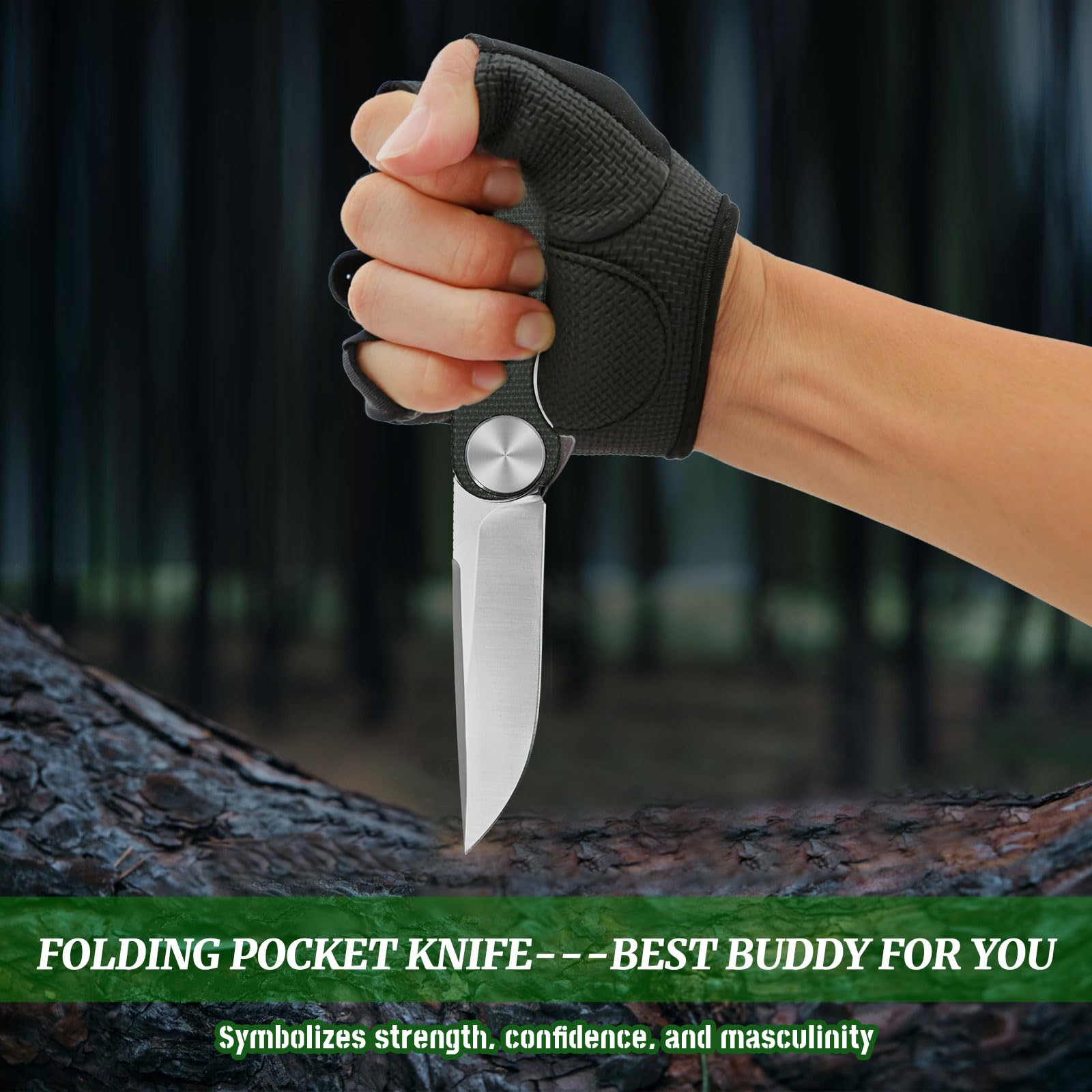 Pocket Knife with D2 Steel Blade, Folding Pocket Knife with Liner Lock, Pocket clip, EDC Knife for Survival, Outdoor and Camping, Gifts for Men