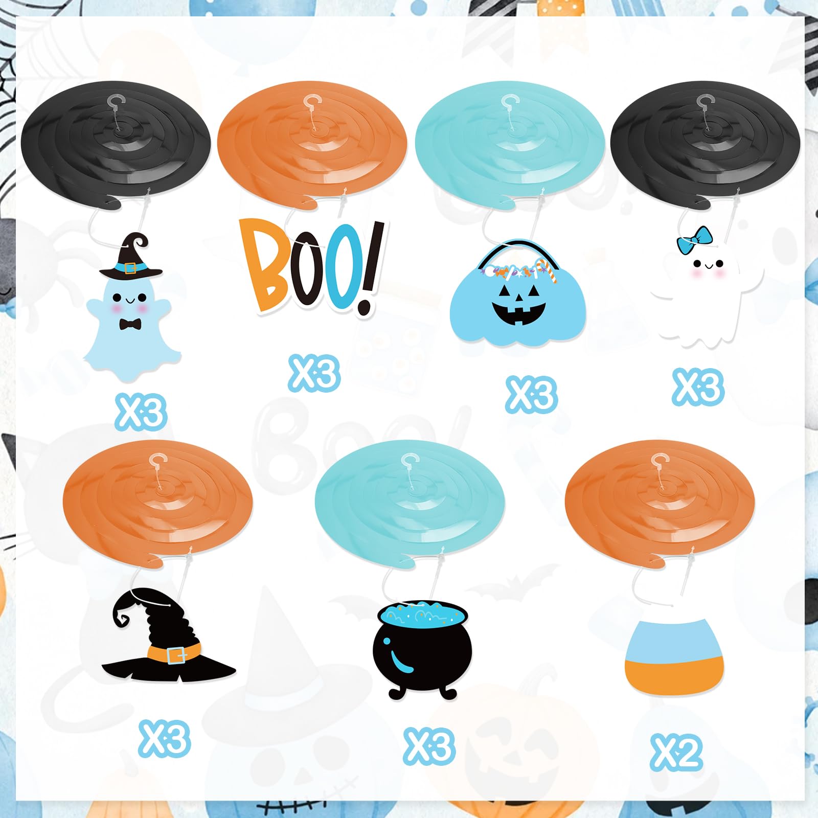 Blue Halloween Baby Shower Party Hanging Swirl Decor, Cute Ghost Cauldron Ceiling Hanging Streamer for Boy Halloween Theme Little Boo Happy Boo Day Spooky One A Little Boo is Almost Due Party Supplies