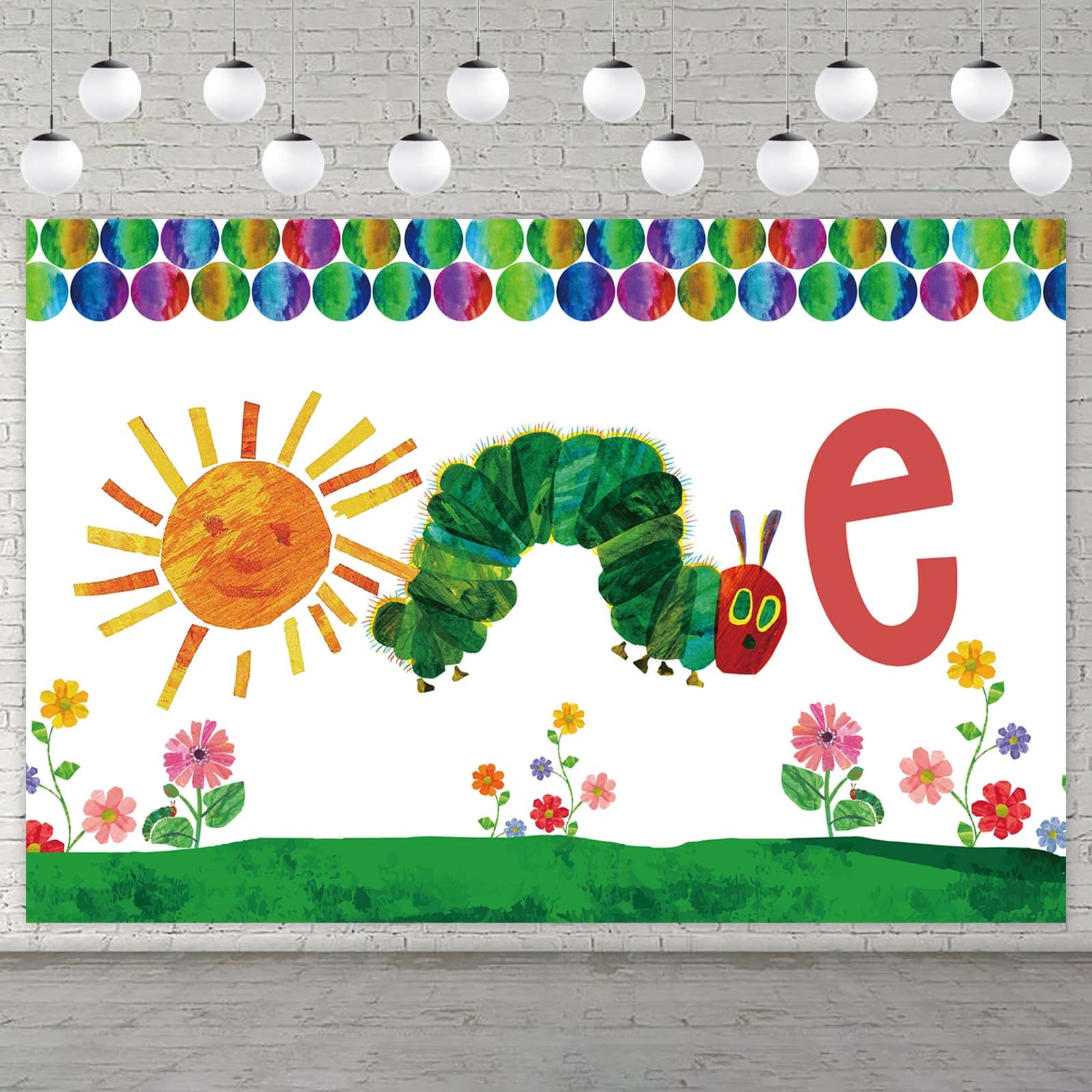 Cartoon Very Hungry Little Green Caterpillar Happy Birthday Banner Backdrop Photo Studio Booth Props Insects Theme Decor for Baby Shower 1st Birthday Party Background Supplies Favors Decorations