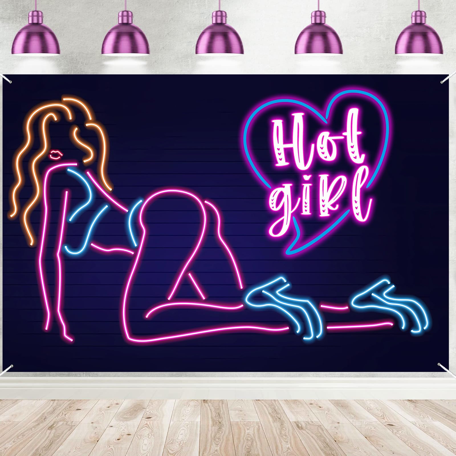 Neon Hot Sexy Girl Banner Pole Dancing Theme Pole Dance Backdrop Decor for Bachelorette Bridal Shower Birthday Party Decorations Chair Dancing Party P Valley Party Supplies Photo Booth Props Favors