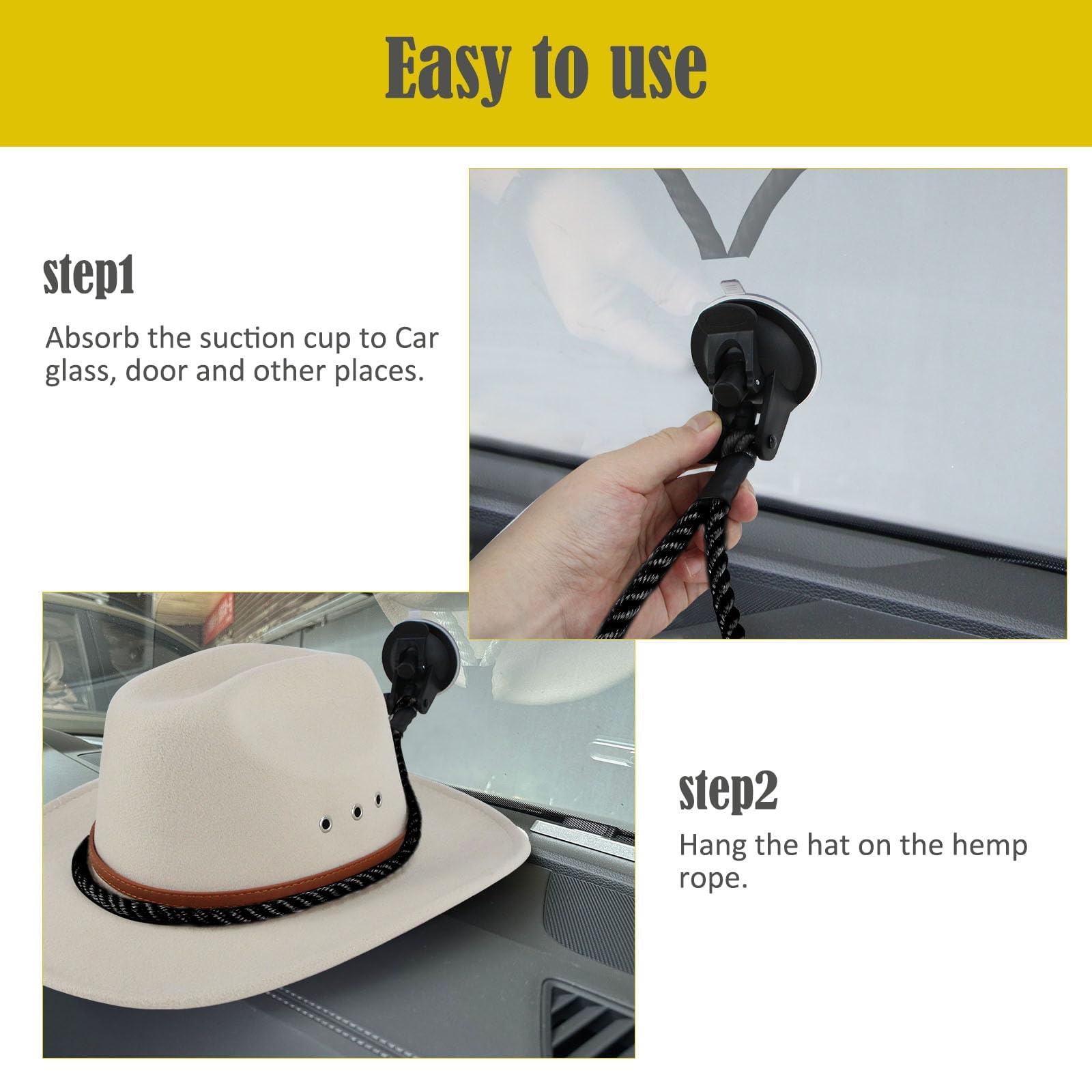 YOOLEETC 2PCS Cowboy Hat Mounts for Your Vehicle,Hat Holder for Truck Seat Car Accessories,Suction Cups are Available for Cars/Trucks/ Home Doors (Black)