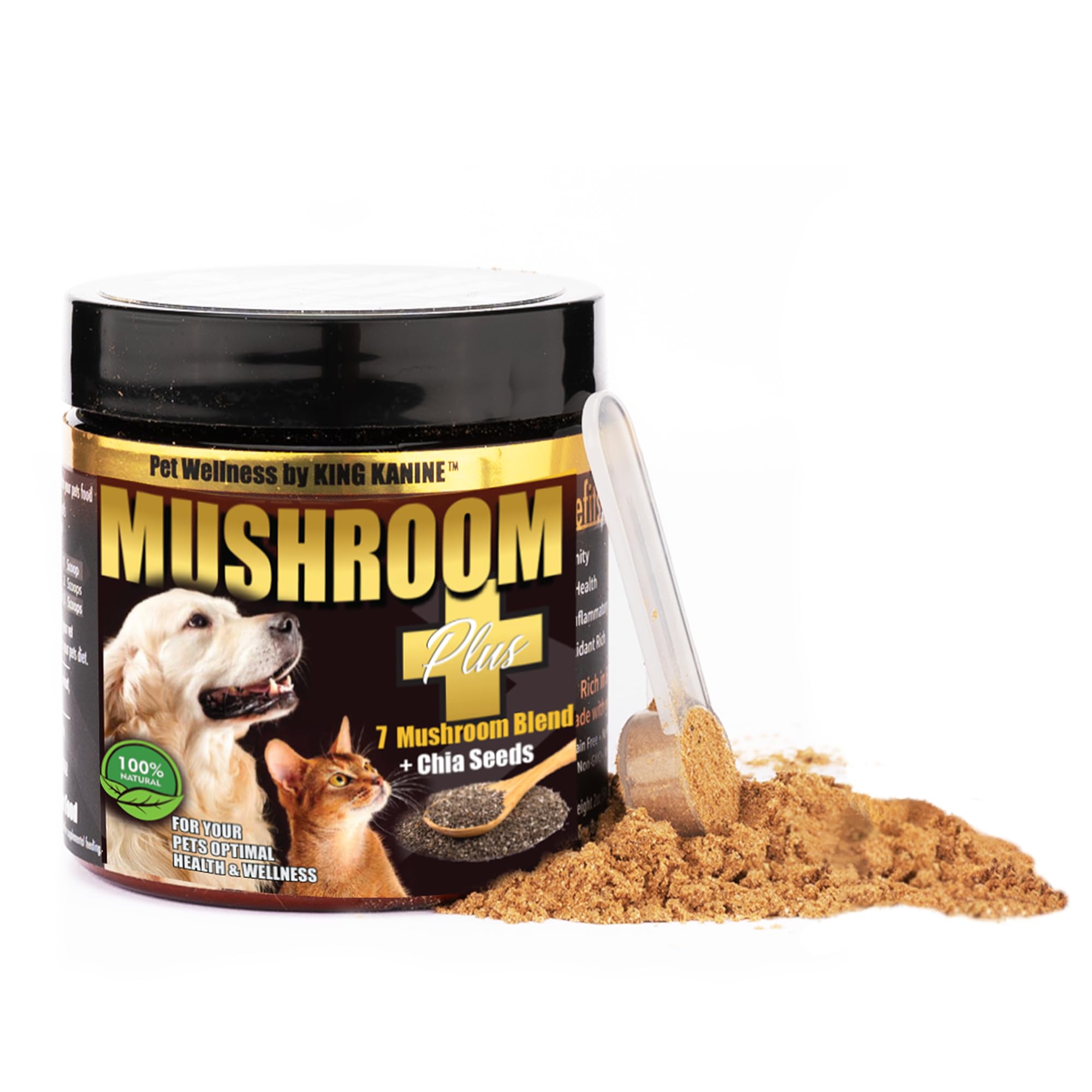 King Kanine Mushroom Plus, Protein & Joints 6 oz | Organic Powder to Improve Optimal Health & Pets Wellness | Supplement for Dogs & Cats Care Made with Fiber & Vitamins | Veterinarian Approved