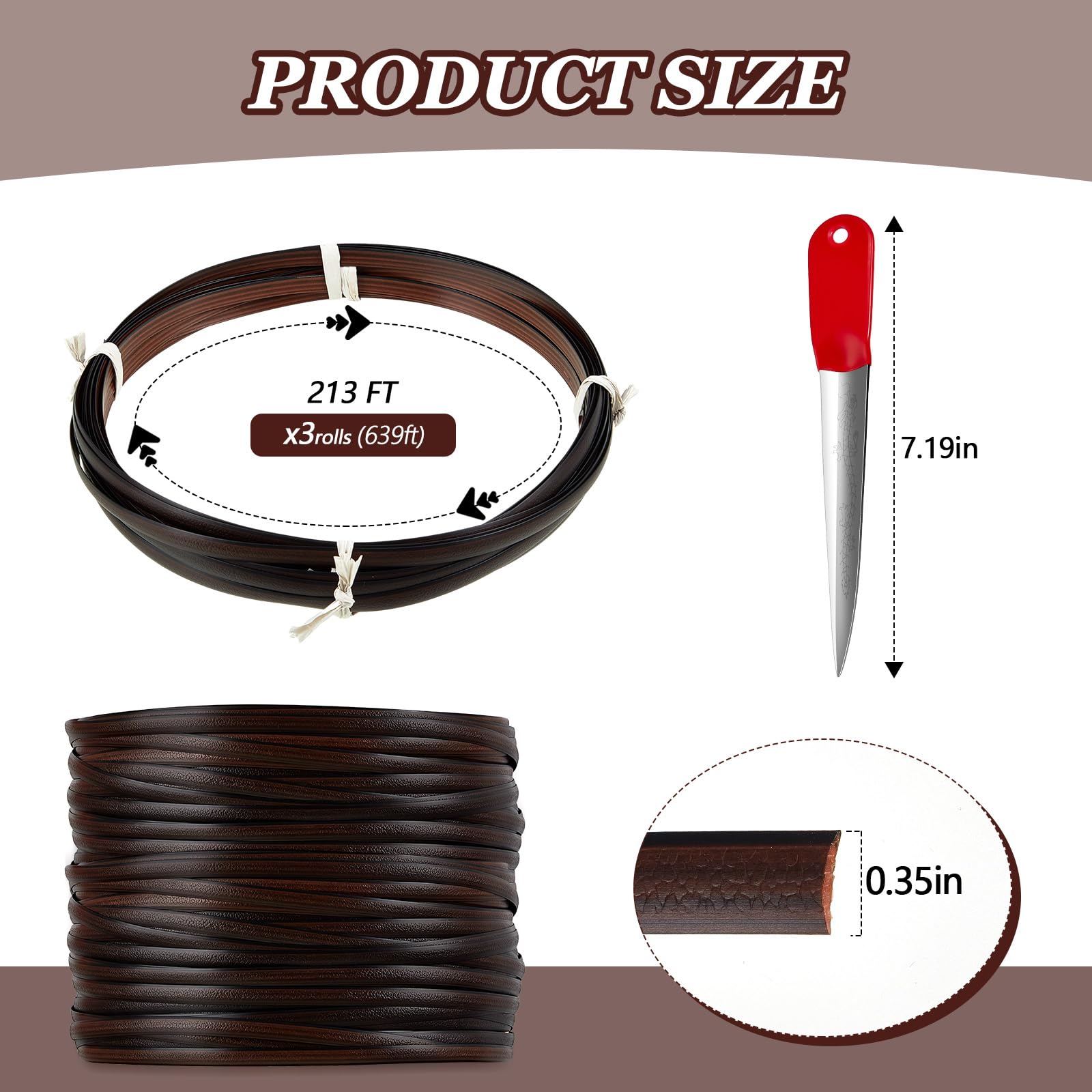 Kigley 3 Pcs Total 639 ft Wicker Repair Kit Wicker Repair Supplies with Weaving Tool for Rattan Plastic Rattan Material Gradient Rattan Repair Kit for Patio Furniture Sofa Chair Basket (Coffee Brown)