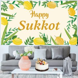 LOONELO Happy Sukkot Backdrop Banner with 70.8"X43.3", Happy Sukkah Backdrop Banner, Etrog Lulav Jewish Holiday Photography Background for Photo Booth Wedding Birthday Sukkot Party Decorations