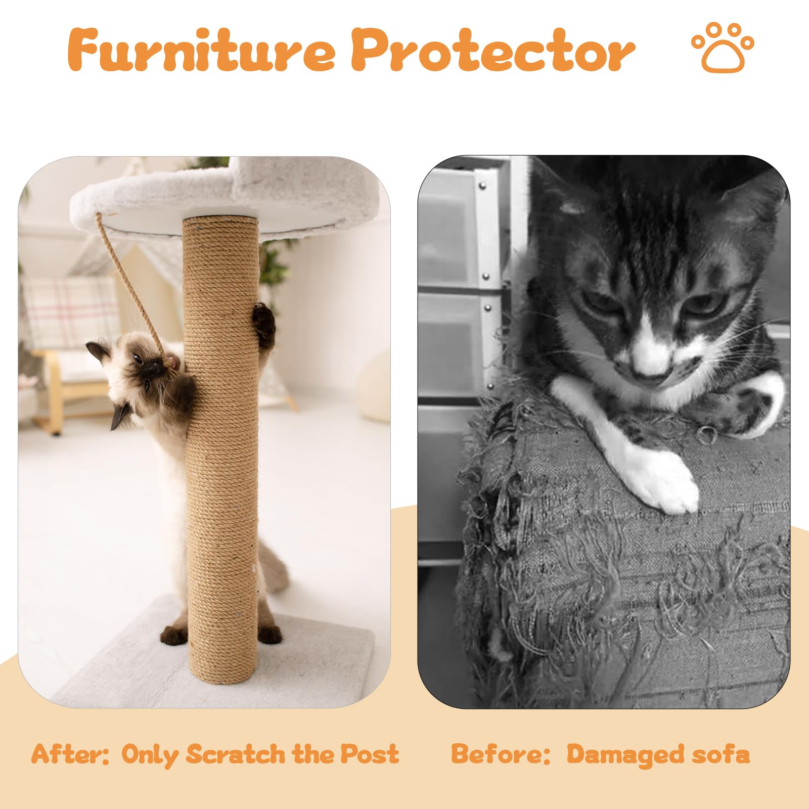 Cat Scratching Post Replacement - 15.7”x 3.8” Cat Tree Replacement Parts with M8 Screws, Cylinder Cat Tree Replacement Post Accessories for DIY Cat Tower Cat Hammock (Natural Jute, 4 Pack)