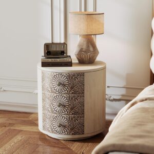 sunbury end table living room small side table w 3 drawers, vintage bedside table, elegant nightstand small dresser for bedroom, lightweight mdf accent table (floral texture)