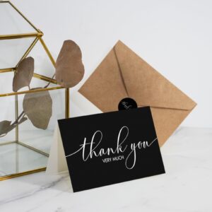 AZAZA 48 Pack Thank You Cards with kraft Envelopes and Stickers,4x6 inch Black cards,Blank Thank You Cards for Small Business,Baby Shower,Wedding,Bridal Shower,Graduation,Funeral,Black