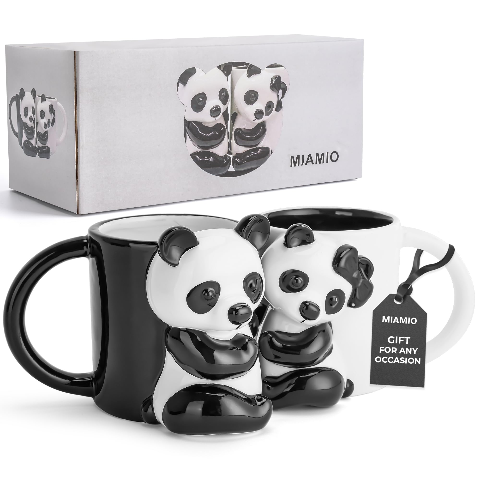 MIAMIO - Panda Ceramic Cup 14 Oz 3D Mug Animal for Coffee and Tea Lovers Cute Panda Mug Couple Gifts for Birthday/Christmas as Gifts for Women Men