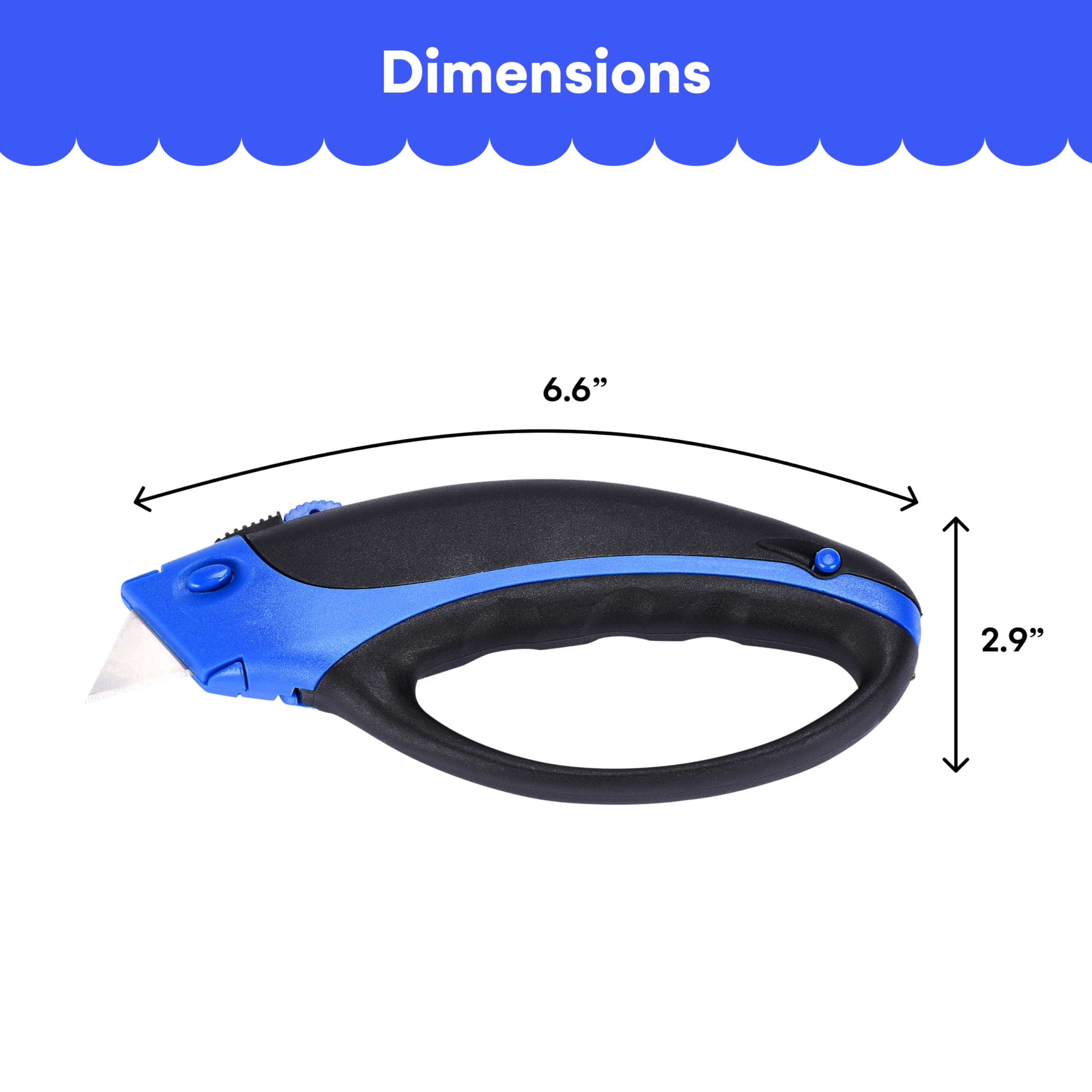 Noa Store Box Cutter Retractable, Set of 3, 2.9"x6.6" - 3-Position Manual Slider Button with Ceramic Blade - Alternative to Utility Knives - for Cutting Packaging, Foam, Vinyl, Cardboard - Blue/Black