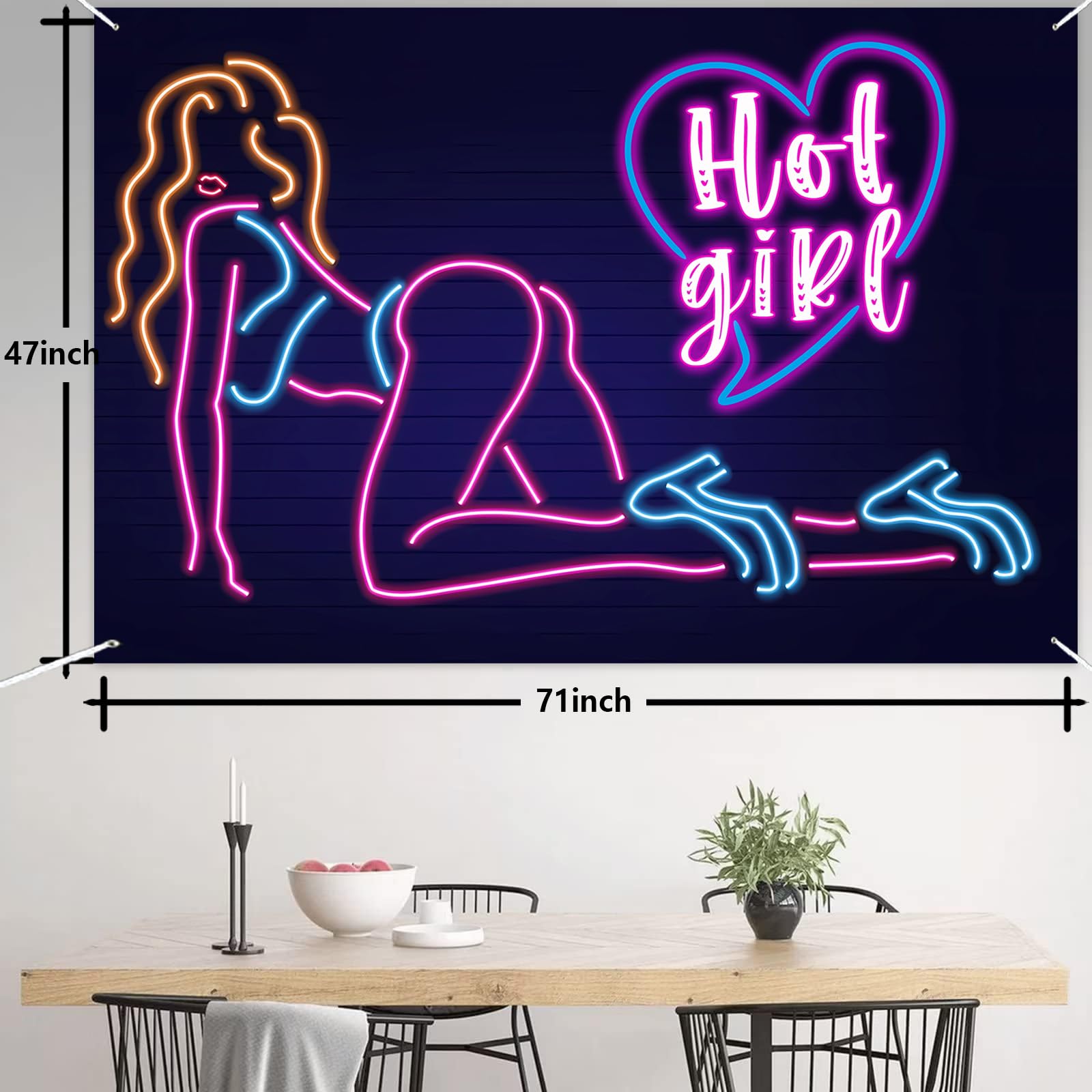 Neon Hot Sexy Girl Banner Pole Dancing Theme Pole Dance Backdrop Decor for Bachelorette Bridal Shower Birthday Party Decorations Chair Dancing Party P Valley Party Supplies Photo Booth Props Favors