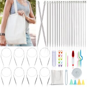 katech knitting needles set, 9 pairs circular knitting needles set and 22 pcs single pointed knitting needles set with tote bag knitting accessories knitting supplies knitting needles for beginners