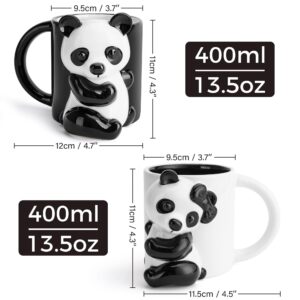 MIAMIO - Panda Ceramic Cup 14 Oz 3D Mug Animal for Coffee and Tea Lovers Cute Panda Mug Couple Gifts for Birthday/Christmas as Gifts for Women Men