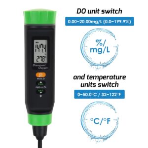 Dissolved Oxygen Meter with ATC Portable DO Meter with Long Cable, Dissolved Oxygen Test Kit Tester with Self Floating Probe Electrode